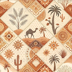 Boho Kameel en Cactus Naadloos Patroon Herhalend Stoffen Patroon Digitaal Papier Sublimatie Ontwerp voor Scrapbooking Digitale Download PNG Marokko