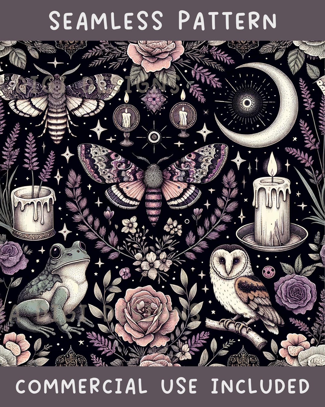 Dark Gothic Moth Seamless Pattern Repeat Fabric Pattern Digital Paper ...