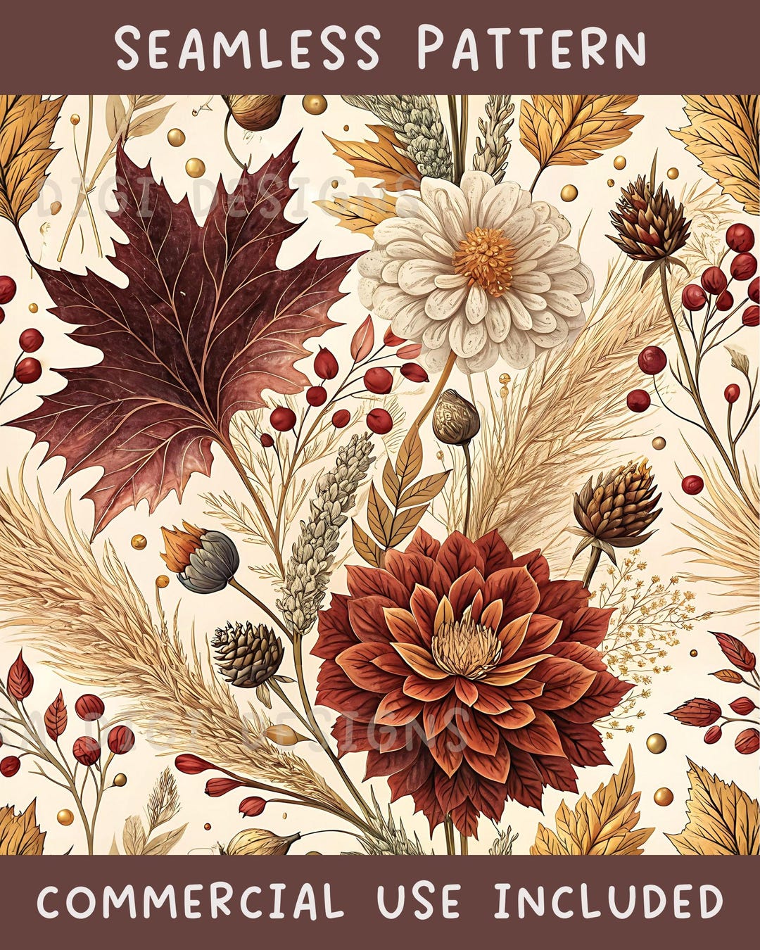 Rustic Boho Floral Seamless Pattern Repeat Fabric Pattern Digital Paper ...
