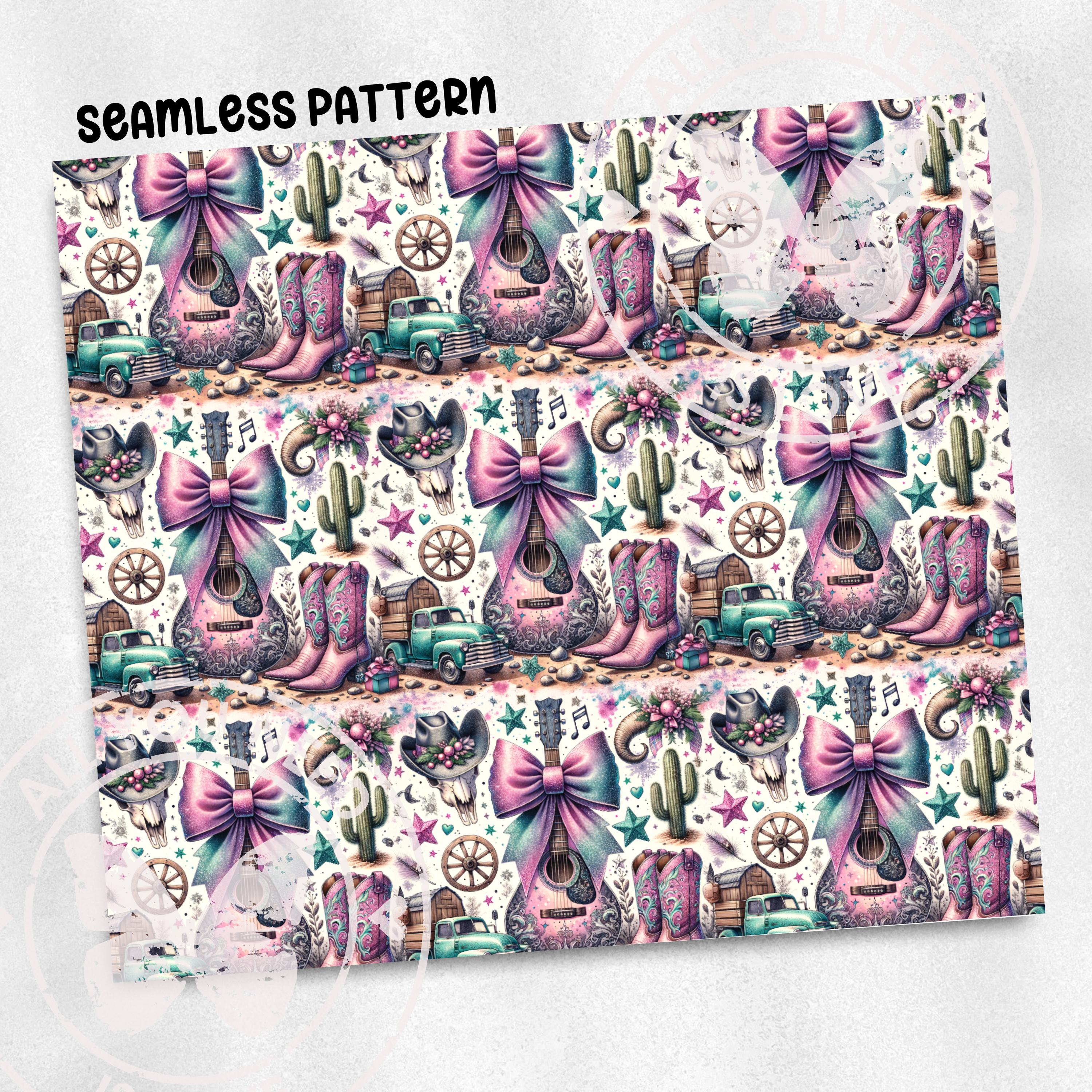 Pink Western Coquette Seamless Pattern Repeat Fabric Pattern Digital ...