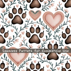Boho Paws sömlöst mönster Obegränsad kommersiell användning digital utskriftsfil omedelbar nedladdning Sublimering POD Söta husdjurstassar sömlösa mönster PNG