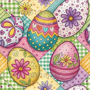 Easter Egg Floral Patchwork Seamless Pattern Repeat Fabric Pattern Digital Paper Sublimation Design for Scrapbooking Digital Download PNG