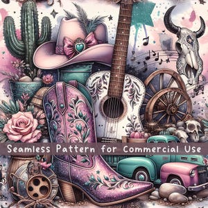 Paillettes occidentales rose country girl sans couture motif répétitif, sublimation pays, fichier de modèle de cow-girl pour un usage commercial numérique