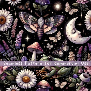Jardin de nuit, motif transparent, champignon, motif transparent, tissu, motif, bois, licence commerciale, sombre, cottagecore, mystique, grenouille, png