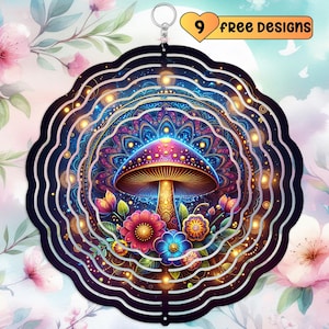 Champignon magique, toupie à vent, champignon PNG, décoration de porche extérieur, cadeau holographique pour jardin, sublimation champignon en téléchargement numérique