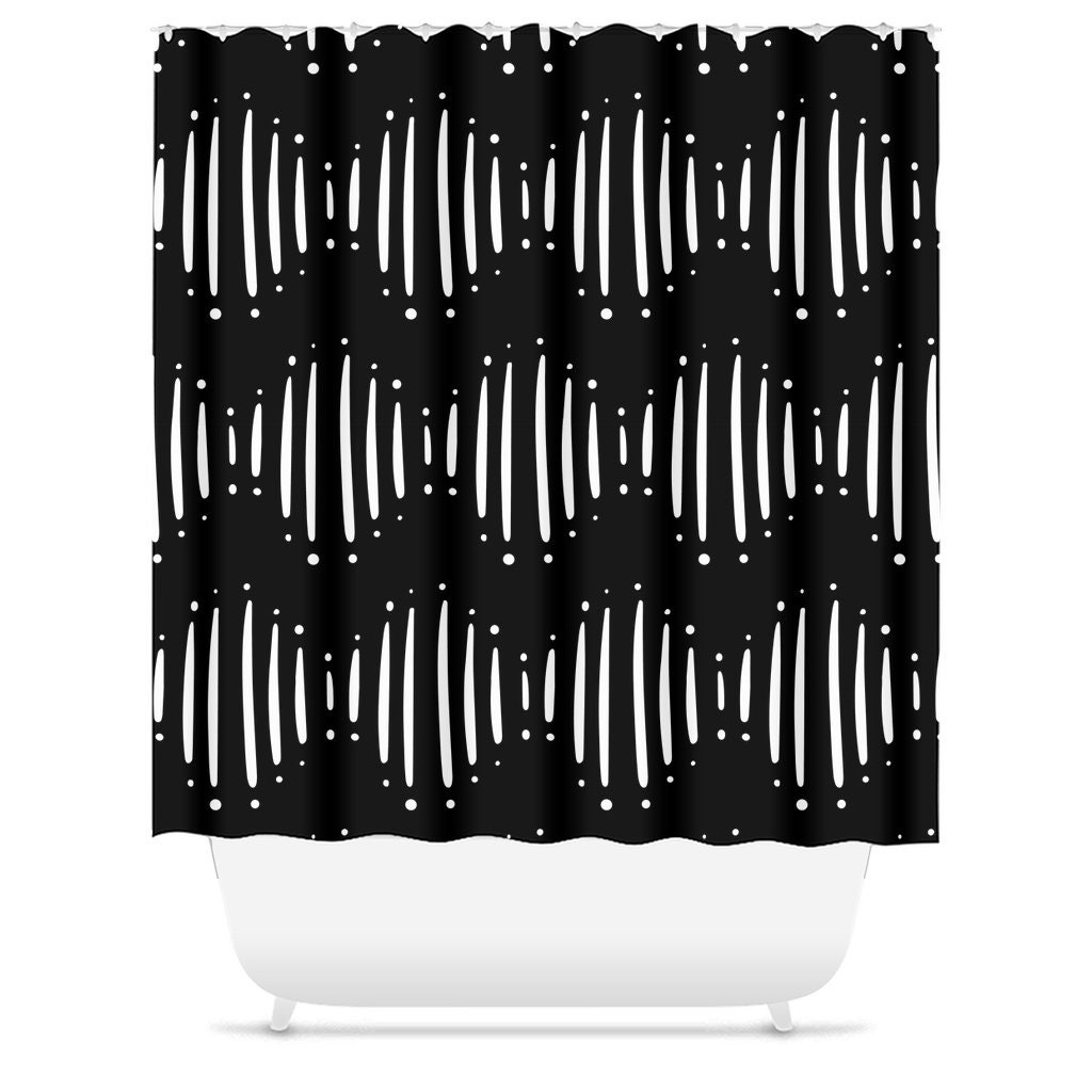Mudcloth Shower Curtain Extra Long Shower Curtain Black Etsy