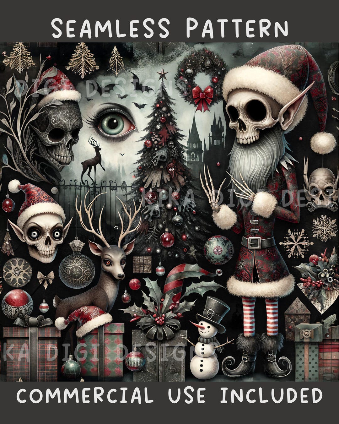 Gothic Christmas Seamless Pattern Sublimation Design File Dark Xmas ...