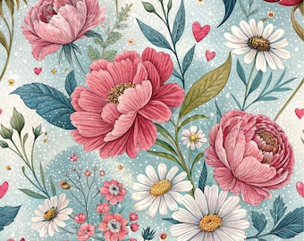 Padrão floral sem costura, estampa de tecido estilo cottagecore, arquivo PNG com licença comercial para papel de parede, pintura floral, design para sublimação, download digital.