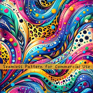 Groovy Leopard Print Seamless pattern Flower Seamless Pattern Fabric Vibrant Painting Botanical Pattern Commercial License Abstract Art