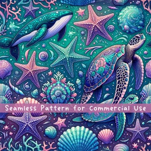 Sea Creatures Seamless pattern Octopus Seamless Pattern Fabric PNG Repeat Pattern Commercial License Fabric Design Dark Ocean Creatures PNG