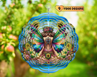 Stained Glass Fairy Wind Spinner Ethereal Fairy Windspin, Fairy Outdoor Decor, Fairy Spring Garden Windspinner Gift, Sublimation Fairy PNG