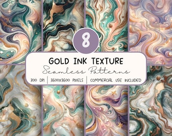 Gold Ink Texture Seamless Pattern Bundle,  Marble Texture Digital Paper PNG,  Sublimation Design, Repeat Pattern Digital Download