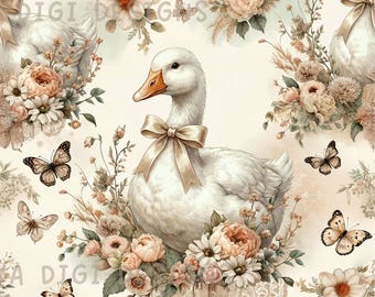 Pink Coquette Goose Seamless Pattern Repeat Fabric Pattern Digital Paper Sublimation Design for Scrapbooking Digital Download PNG Floral