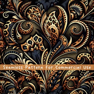 Gold Blue Leopard Paisley Print Seamless pattern Abstract Seamless Pattern Fabric Animal Print Repeat Pattern Commercial License PNG