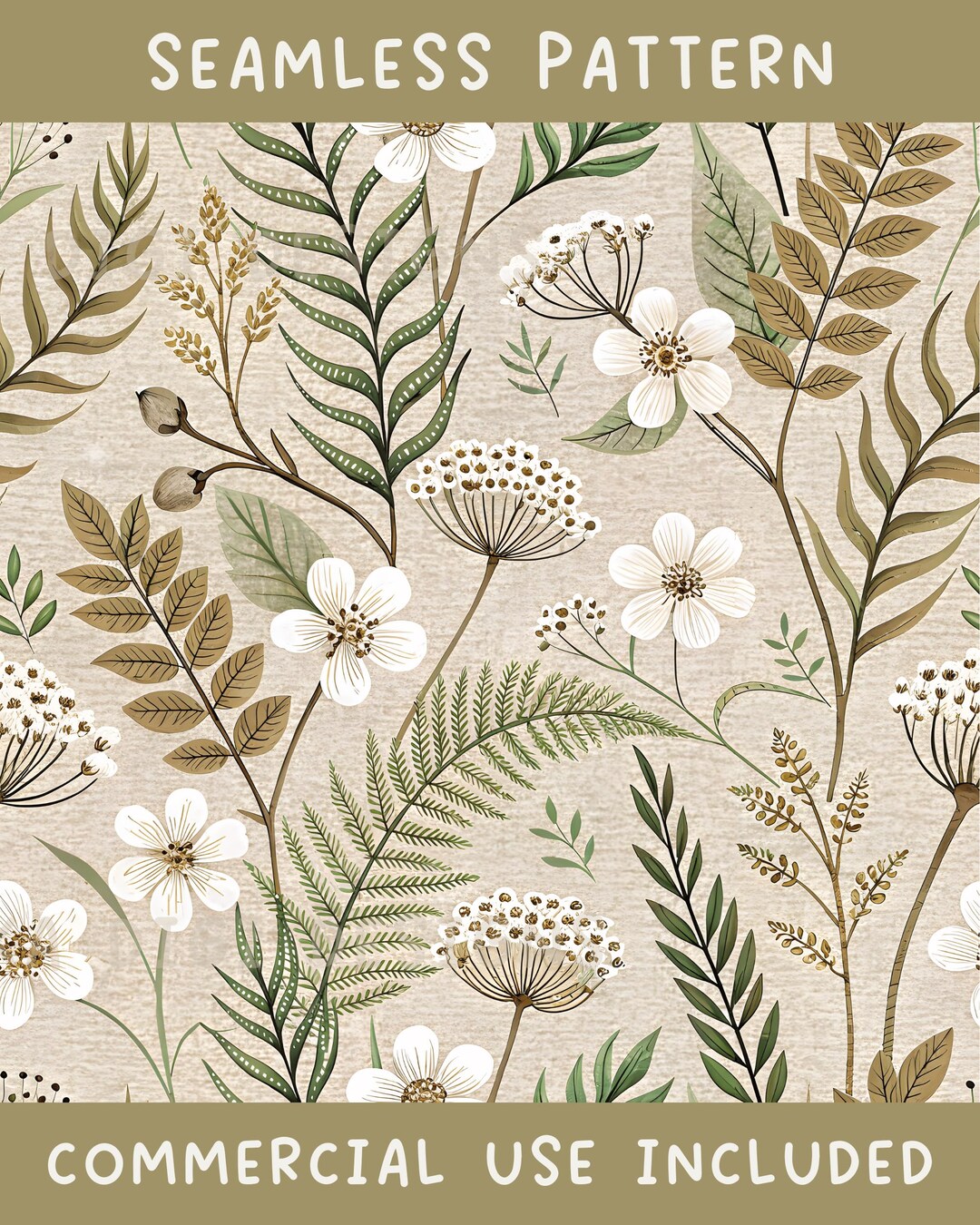 Boho Botanical Floral Seamless Pattern Repeat Fabric Pattern Digital ...