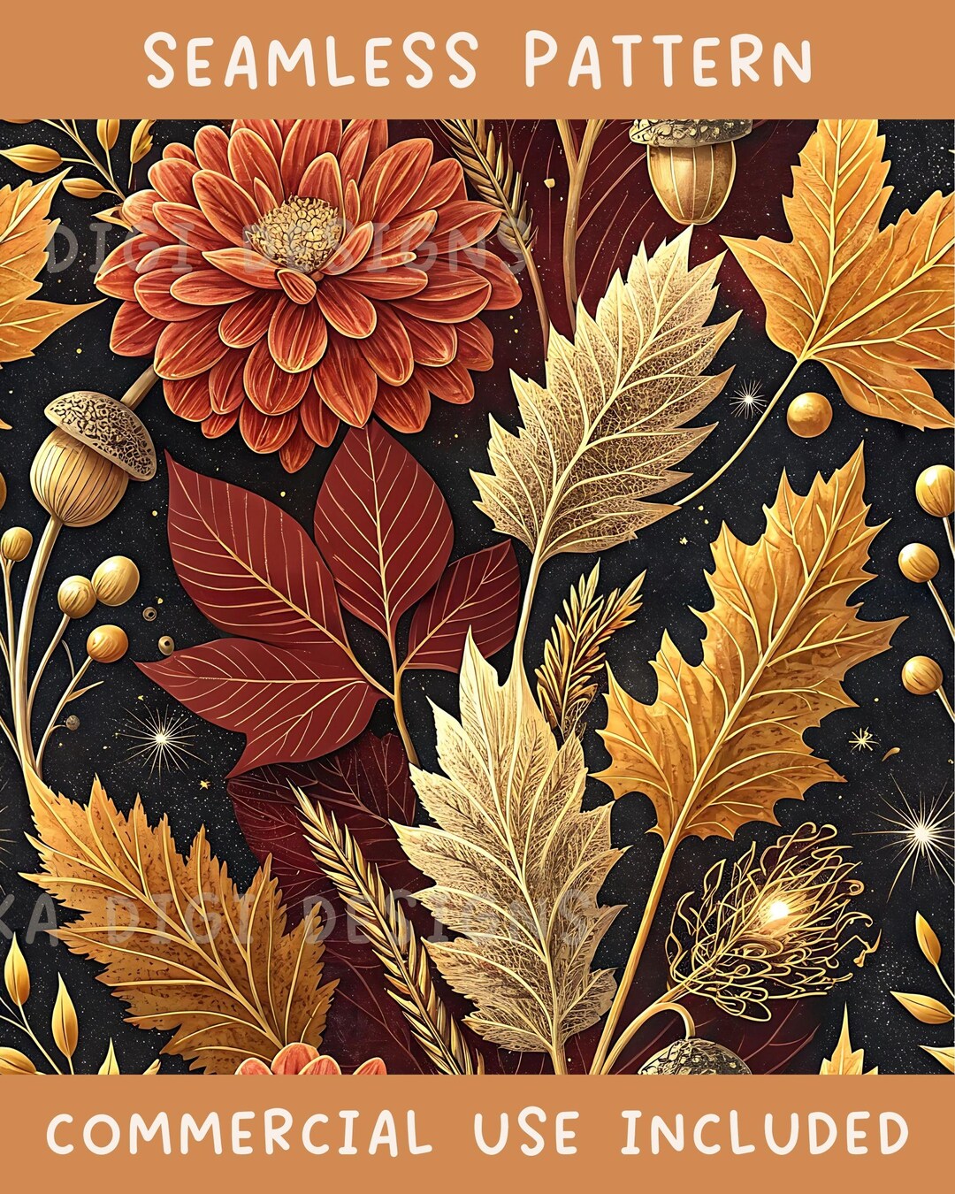 Fall Dark Pattern Dark Fall Floral Seamless Pattern Repeat Fabric Pattern Digital Paper ...