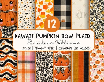 Watercolor Pumpkin Patch Seamless Pattern Bundle,  Halloween Digital Paper PNG,  Sublimation Design, Repeat Pattern Digital Download