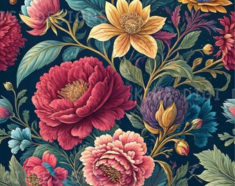Padrão floral sem costura, estampa de tecido estilo cottagecore, arquivo PNG com licença comercial para papel de parede, pintura floral, design para sublimação, download digital.