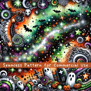 Halloween Glitter Nahtloses Muster Glitzer Neon Halloween Sublimationsdesign Halloween Png Nahtlose gruselige Jahreszeit Digitale Datei Geister Fledermäuse
