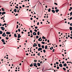 Diseño de tela con estampado sin costuras de lazo rosa leopardo para sublimación en papel digital para scrapbooking, descarga digital PNG Coquette