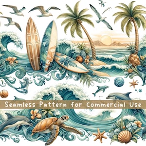Boho Hawaii Strand Musterdesign Ocean Sublimation Design Surfen PNG Digital Download Scrapbooking Kommerzielle Nutzung Sublimation Delphin POD