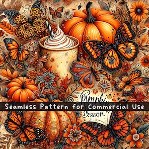Saison automne citrouille motif sublimation citrouille épices automne téléchargement png - fichier numérique répétitif sans couture pour usage commercial