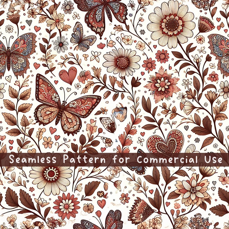 Butterfly Paisley seamless pattern Unlimited Commercial Use digital print file instant download Sublimation POD Boho Flower seamless Pattern