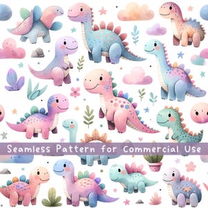 Dinosaurier Mädchen Musterdesign Sublimation Lustiges Aquarell kawaii Tier Digital PNG Rapportmuster Kommerzielle Lizenz Stoffdesign