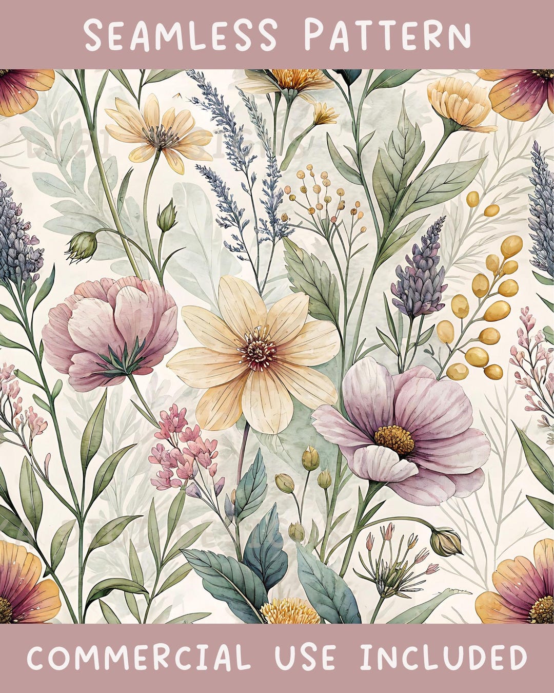 Boho Floral Seamless Pattern Repeat Fabric Pattern Digital Paper ...