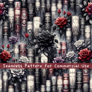 Bookish Seamless Pattern Book Lover Sublimation Design Library Gift Booktok PNG Fabric Pattern Commercial License PNG Gothic Books Digital