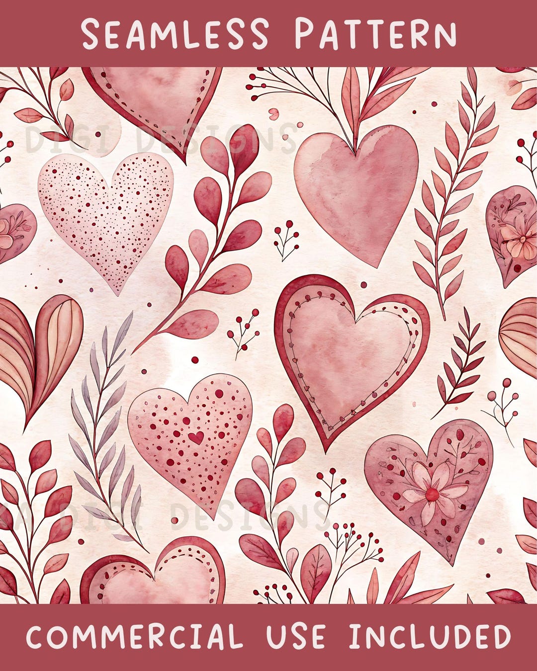 Valentine Heart Seamless Pattern Repeat Fabric Pattern Digital Paper ...