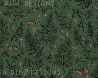 Botanical Leaves Moth Seamless Pattern Repeat Fabric Pattern Digital Paper Sublimation Design for Scrapbooking Digital Download PNG