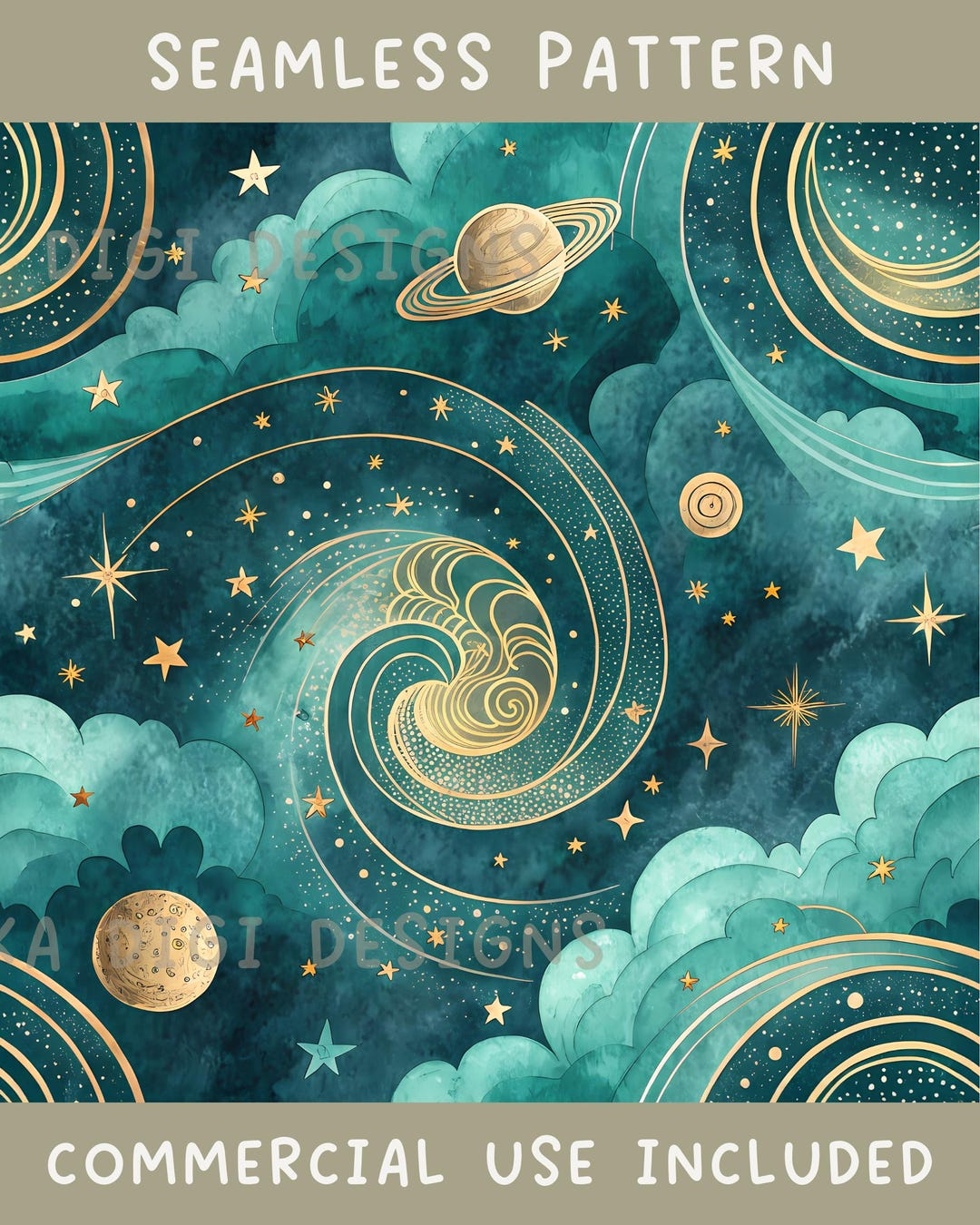 Galaxy Stars and Planets Seamless Pattern Repeat Fabric Pattern Digital ...