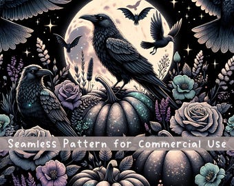 Mörk korp pumpa sömlöst mönster Halloween sublimering design mörk Cottagecore estetik häxig Halloween upprepande digital fil