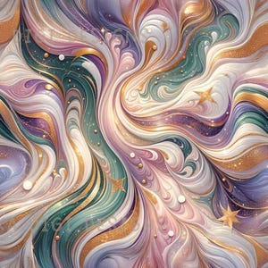 May include: A seamless pattern design with flowing pastel colours, including pink, purple, teal, and gold glitter accents. The design features the text "SEAMLESS PATTERN" and "COMMERCIAL USE INCLUDED".