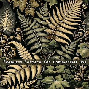 Fern Seamless pattern Fox Seamless Pattern Green Fabric Pattern Vintage Forest Plants Design Commercial License Cottagecore Fern PNG