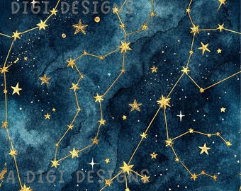Constellation Stars Seamless Pattern Repeat Fabric Pattern Digital Paper Sublimation Design for Scrapbooking Digital Download PNG Night Sky