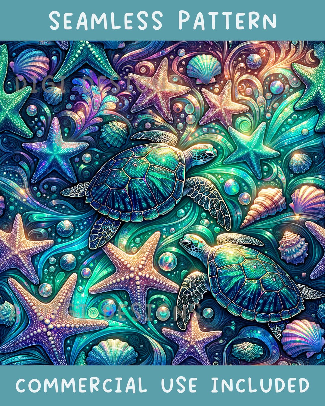 Vibrant Sea Turtles Seamless Pattern Repeat Fabric Pattern Digital ...