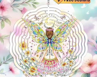 Whimsical Fairy Wind Spinner Ethereal Fairy Windspin, Fairy Outdoor Decor, Holographic Spring Garden Windspinner Gift, Sublimation Fairy PNG