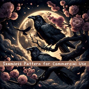 Dark Gothic Raven Crow Seamless Pattern Halloween Sublimation Design Dark Cottagecore Aesthetics Witchy Halloween Repeating Digital File