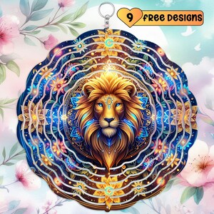 Lion Wind Spinner Lion PNG, Glitter Outdoor Decor, Holographic Garden Windspinner Leo Gift, Sublimation Zodiac Sign Leo Digital Download