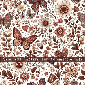 Fichier d'impression numérique motif cachemire papillon à usage commercial illimité Téléchargement instantané Sublimation POD fleur bohème motif sans couture