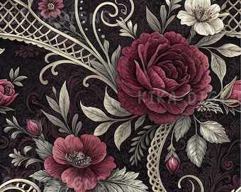Gothic Blume Nahtlos Muster Dunkel Cottagecore Stoffmuster PNG Kommerzielle Lizenz Tapete Blumen Sublimationsdesign Digitaler Download