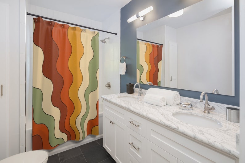 Retro Shower Curtain Boho Shower Curtain Shower Stall Etsy