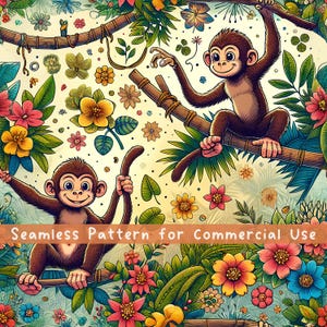 Aap naadloze patroon sublimatie ontwerp grappige aquarel kawaii dier digitale PNG jungle herhalingspatroon commerciële licentie stofontwerp