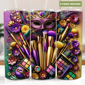 Maquiador Mardi Gras Seamless 20oz Tumbler Wrap, Maquiagem Tumbler Sublimação, Maquiador Estilista Tumbler Designs, Batom Nova Orleans PNG