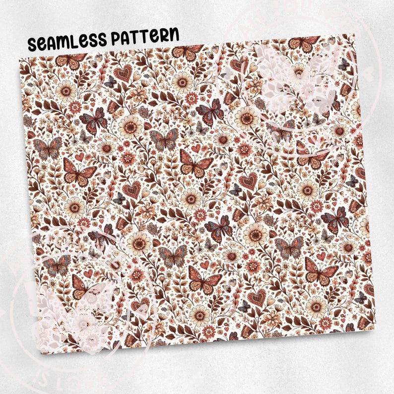 Butterfly Paisley seamless pattern Unlimited Commercial Use digital print file instant download Sublimation POD Boho Flower seamless Pattern image 2