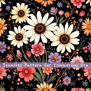 Motif floral sans couture, botanique, fleurs sauvages, vintage, motif numérique, téléchargement immédiat, scrapbooking, usage commercial, sublimation, POD