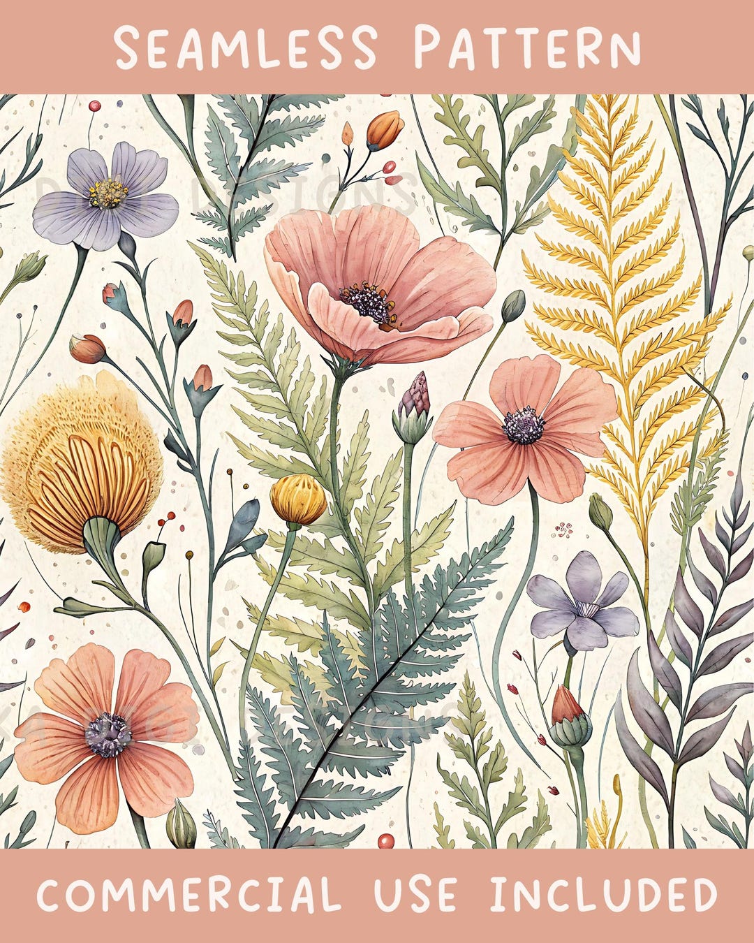 Boho Floral Seamless Pattern Repeat Fabric Pattern Digital Paper ...