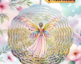 Whimsical Fairy Wind Spinner Ethereal Fairy Windspin, Fairy Outdoor Decor, Holographic Spring Garden Windspinner Gift, Sublimation Fairy PNG